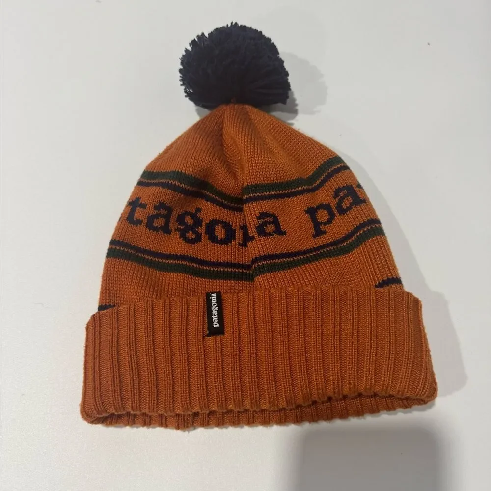 Patagonia Kids' Rust and Navy Beanie with Pom